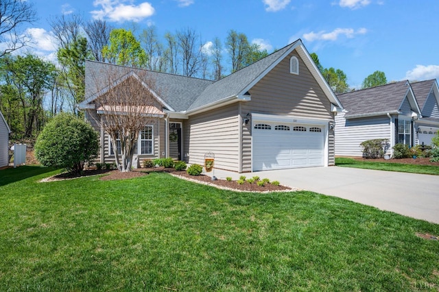 328 Paulette Cir, Lynchburg, VA 24502 - ranch-style house featuring a garage, concrete driveway, a front yard, and a shingled roof