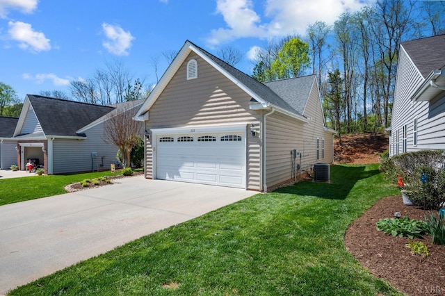 328 Paulette Cir, Lynchburg, VA 24502 - view of side of home with driveway, an attached garage, a yard, and a shingled roof