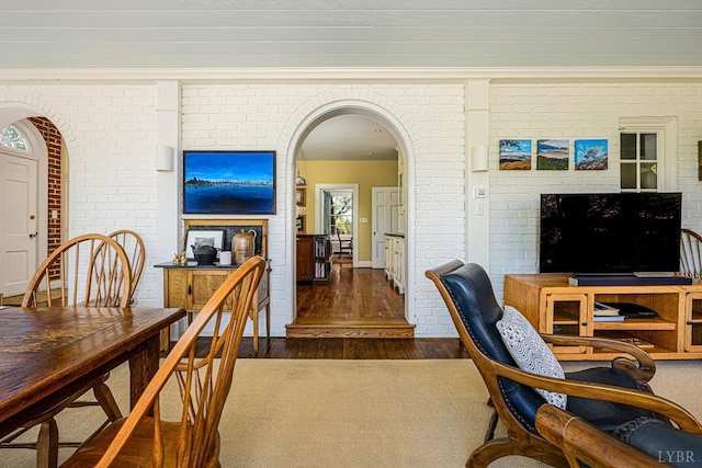 3830 Peakland Pl, Lynchburg, VA 24503 - office space with brick wall, arched walkways, and dark wood-style floors