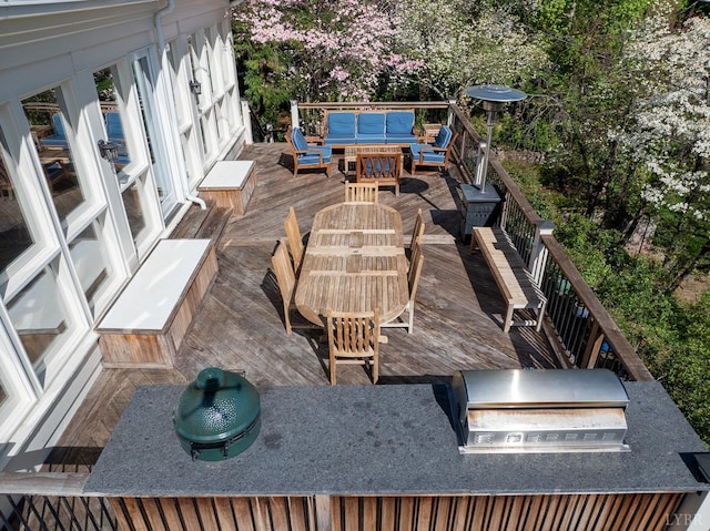3830 Peakland Pl, Lynchburg, VA 24503 - wooden deck with an outdoor hangout area, an outdoor kitchen, and area for grilling