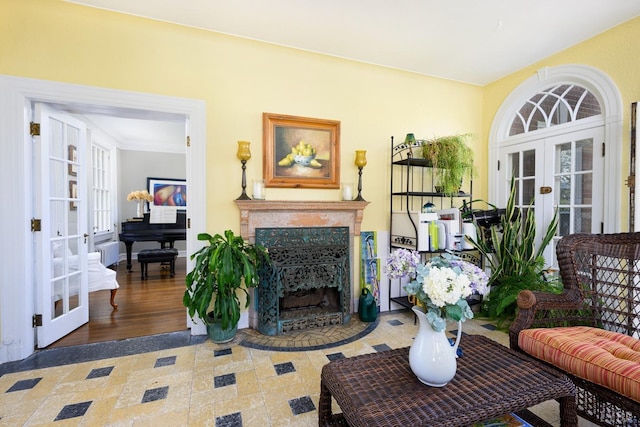 3830 Peakland Pl, Lynchburg, VA 24503 - living room featuring baseboards, french doors, and a fireplace