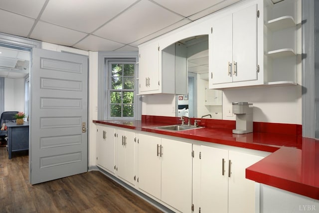 3830 Peakland Pl, Lynchburg, VA 24503 - kitchen with white cabinetry, open shelves, a sink, and dark wood finished floors