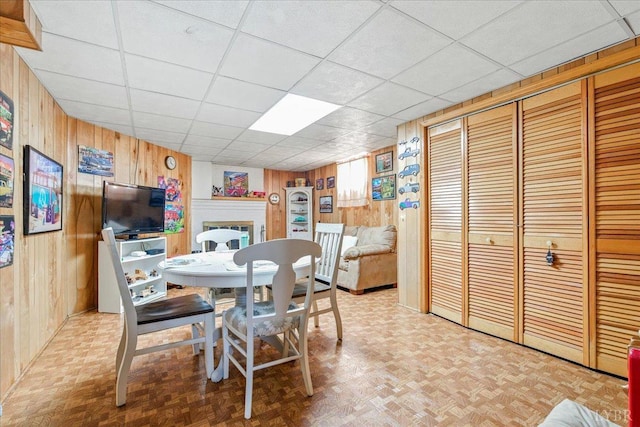 1321 Norfolk Ave, Bedford, VA 24523 - dining room with wooden walls and a drop ceiling