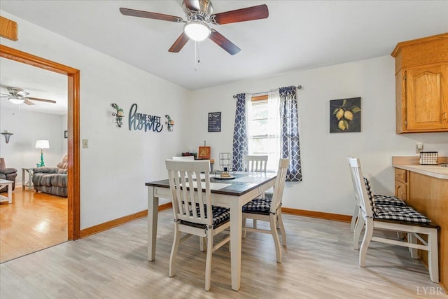 1321 Norfolk Ave, Bedford, VA 24523 - dining space featuring ceiling fan, light wood-style flooring, and baseboards