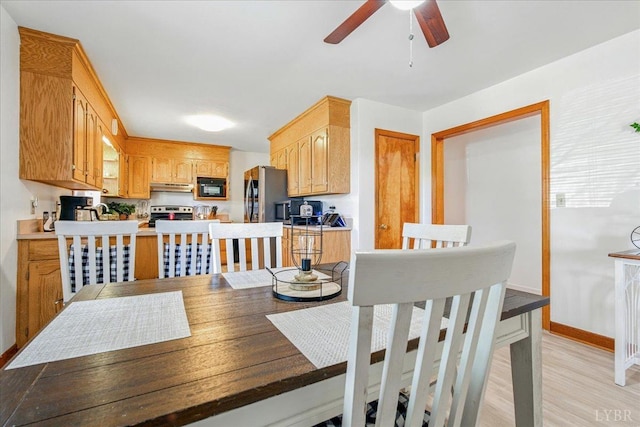 1321 Norfolk Ave, Bedford, VA 24523 - dining space with a ceiling fan, baseboards, and light wood finished floors
