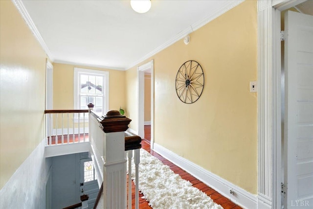 702 Dinwiddie St, Lynchburg, VA 24504 - corridor featuring an upstairs landing, baseboards, wood finished floors, and crown molding