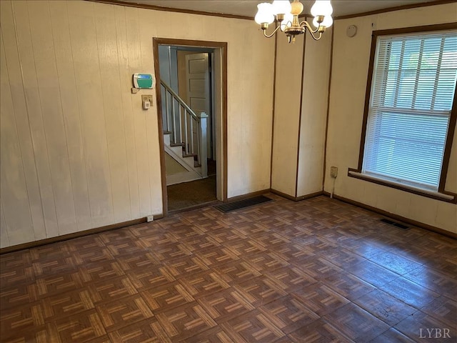 207 Winston Ridge Rd, Lynchburg, VA 24501 - empty room with visible vents, baseboards, an inviting chandelier, and stairway
