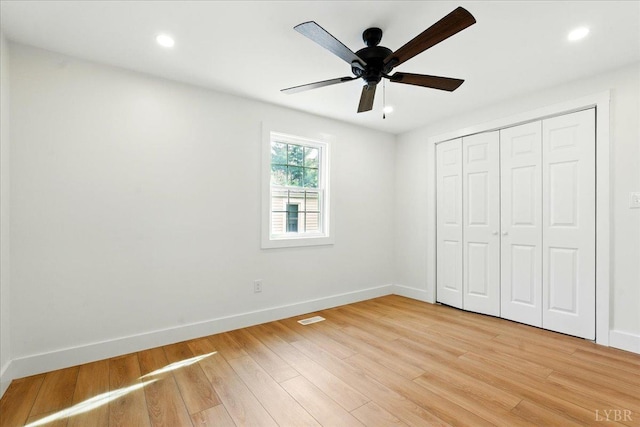 17 Beverly St, Lynchburg, VA 24501 - unfurnished bedroom featuring baseboards, light wood-style flooring, recessed lighting, a closet, and ceiling fan