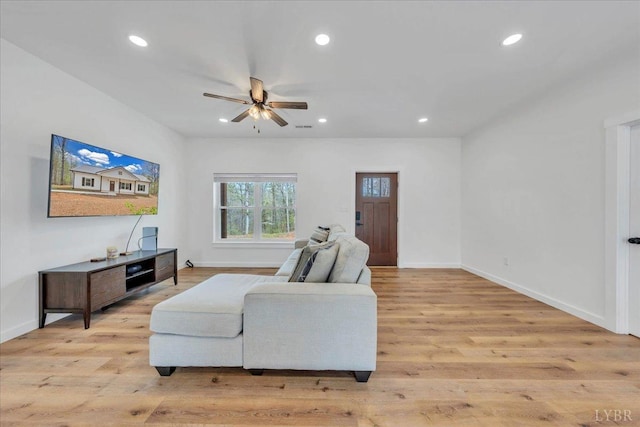 9900 Stonewall Rd, Appomattox, VA 24522 - living room with light wood-type flooring, a ceiling fan, baseboards, and recessed lighting