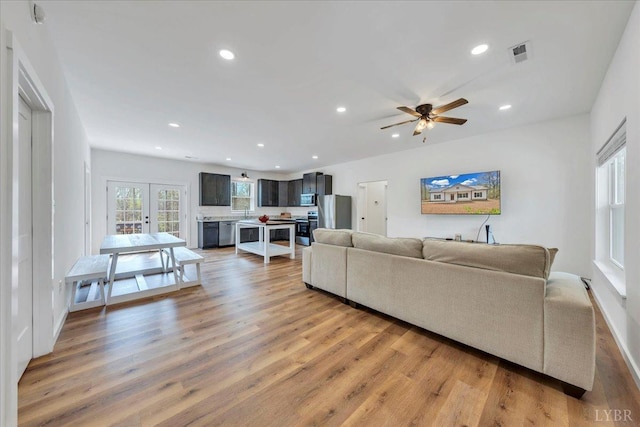 9900 Stonewall Rd, Appomattox, VA 24522 - living area with light wood-type flooring, french doors, visible vents, and recessed lighting