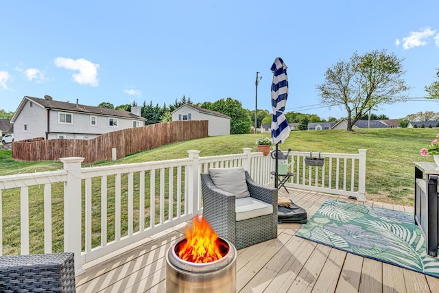 3783 Praline Pl, Roanoke, VA 24012 - deck featuring a lawn, a fire pit, and a residential view