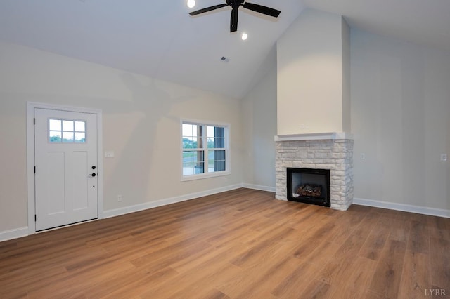 1750 Willow Oak Dr, Forest, VA 24551 - unfurnished living room featuring light wood-type flooring, high vaulted ceiling, ceiling fan, and plenty of natural light