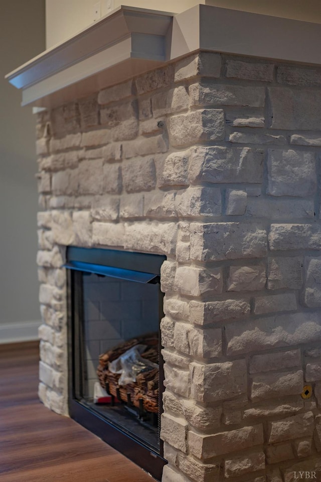 1750 Willow Oak Dr, Forest, VA 24551 - room details with a fireplace, wood finished floors, and baseboards