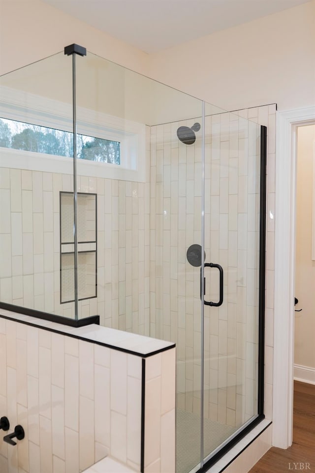 1750 Willow Oak Dr, Forest, VA 24551 - full bath with wood finished floors and a shower stall