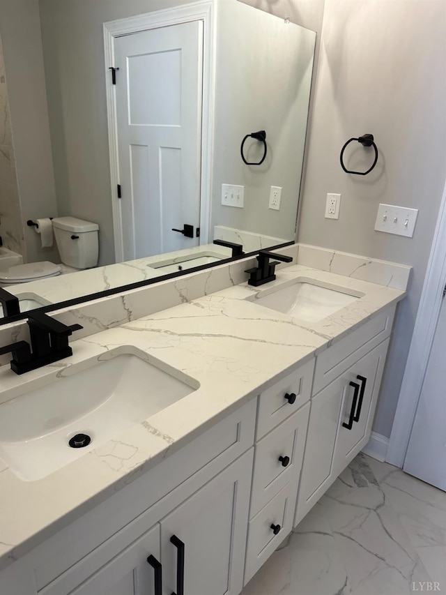 1022 N Westyn Loop, Forest, VA 24551 - bathroom with a sink, double vanity, toilet, and marble finish floor