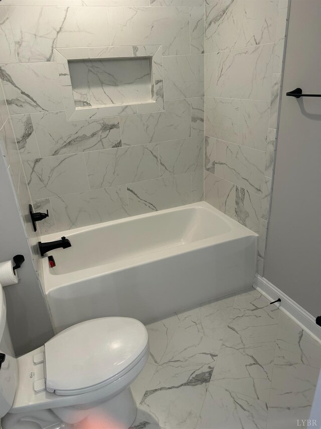 1022 N Westyn Loop, Forest, VA 24551 - bathroom featuring toilet, marble finish floor, baseboards, and washtub / shower combination