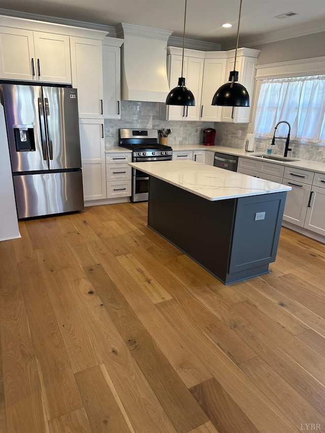 1022 N Westyn Loop, Forest, VA 24551 - kitchen with crown molding, light wood-style flooring, appliances with stainless steel finishes, and a sink