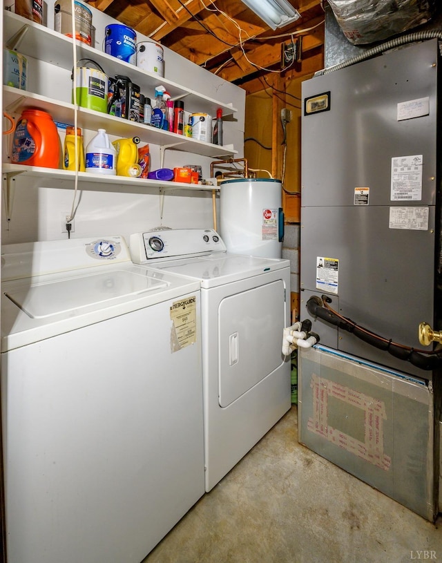 139 Old Main St, Brookneal, VA 24528 - washroom with gas water heater, heating unit, and washer and dryer