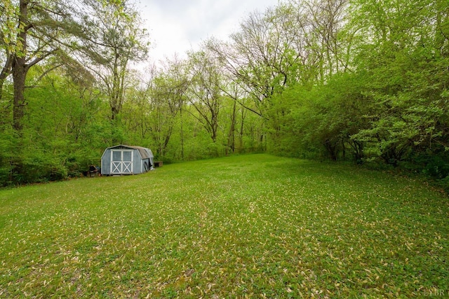 139 Old Main St, Brookneal, VA 24528 - view of grassy yard with a storage shed and a forest view