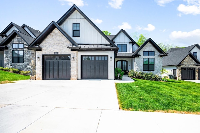 301 Bentley Grove Way, Lynchburg, VA 24502 - view of front of house featuring board and batten siding, driveway, a front yard, and stone siding