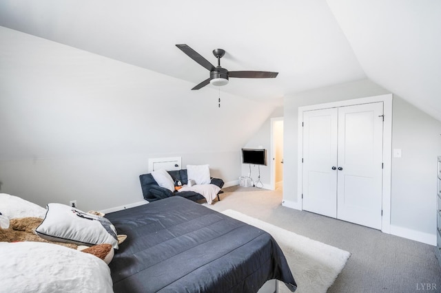 301 Bentley Grove Way, Lynchburg, VA 24502 - bedroom with lofted ceiling, baseboards, carpet, ceiling fan, and a closet
