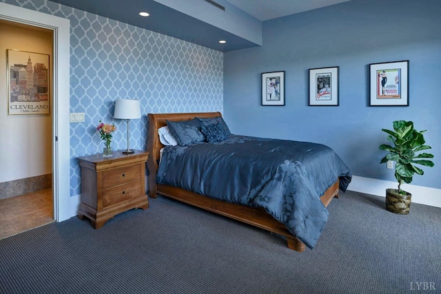 1209 Sycamore Creek Dr, Goode, VA 24556 - carpeted bedroom featuring recessed lighting and wallpapered walls