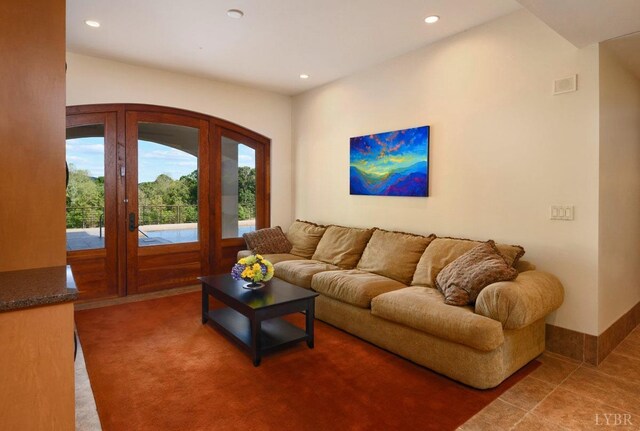 1209 Sycamore Creek Dr, Goode, VA 24556 - living room with recessed lighting, visible vents, and french doors