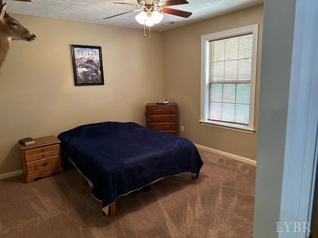 301 Gooseneck Ct, Forest, VA 24551 - carpeted bedroom featuring ceiling fan and a textured ceiling