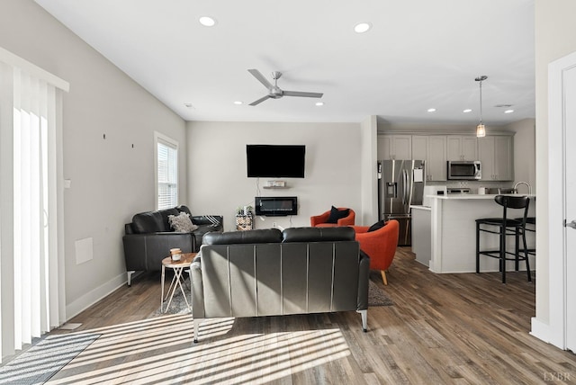 21 Zags Ln, Lynchburg, VA 24502 - living room featuring a ceiling fan, wood finished floors, recessed lighting, and baseboards