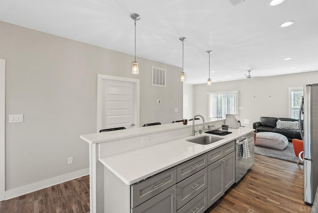 21 Zags Ln, Lynchburg, VA 24502 - kitchen with a sink, gray cabinetry, open floor plan, stainless steel appliances, and recessed lighting