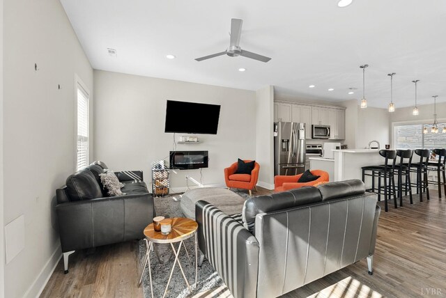 21 Zags Ln, Lynchburg, VA 24502 - living area featuring ceiling fan, baseboards, light wood finished floors, and recessed lighting