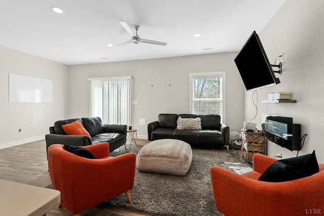 21 Zags Ln, Lynchburg, VA 24502 - living room with a ceiling fan, recessed lighting, wood finished floors, and baseboards