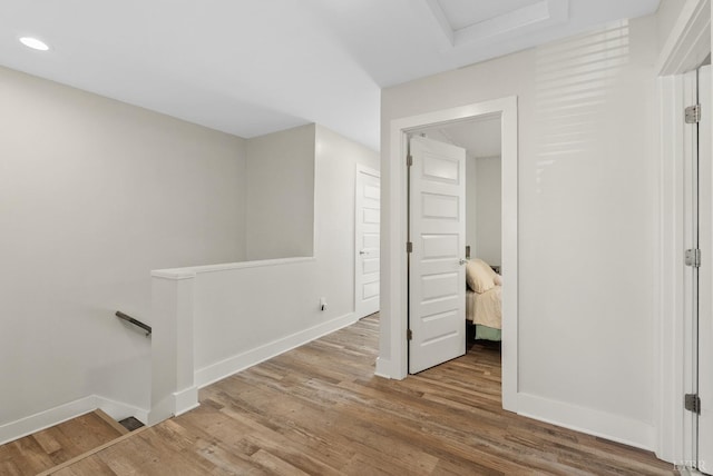 21 Zags Ln, Lynchburg, VA 24502 - corridor with an upstairs landing, baseboards, wood finished floors, recessed lighting, and attic access
