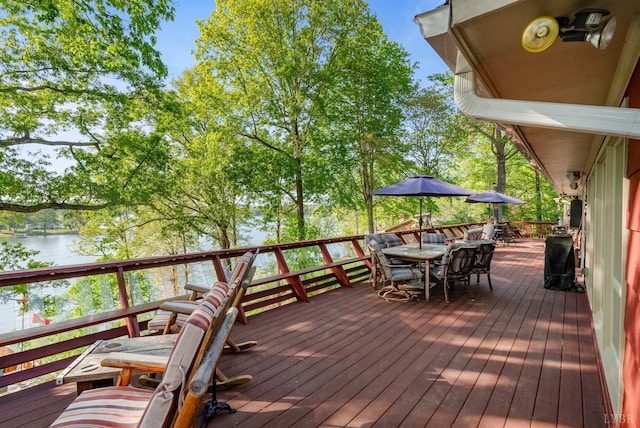 106 Catlett Ct, Moneta, VA 24121 - wooden deck with outdoor dining space and a water view