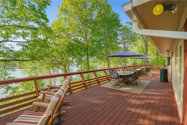 106 Catlett Ct, Moneta, VA 24121 - wooden terrace featuring a water view and outdoor dining area