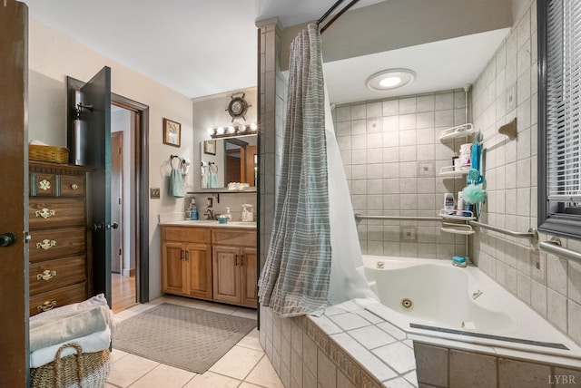 106 Catlett Ct, Moneta, VA 24121 - bathroom featuring tile patterned floors, a combined bath / shower with jetted tub, and vanity