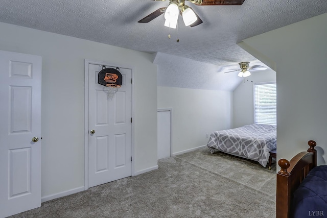 1529 Bateman Bridge Rd, Forest, VA 24551 - bedroom featuring carpet, vaulted ceiling, baseboards, a ceiling fan, and a textured ceiling