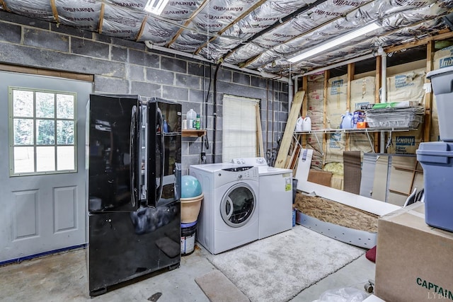 1529 Bateman Bridge Rd, Forest, VA 24551 - washroom with concrete block wall, laundry area, and independent washer and dryer