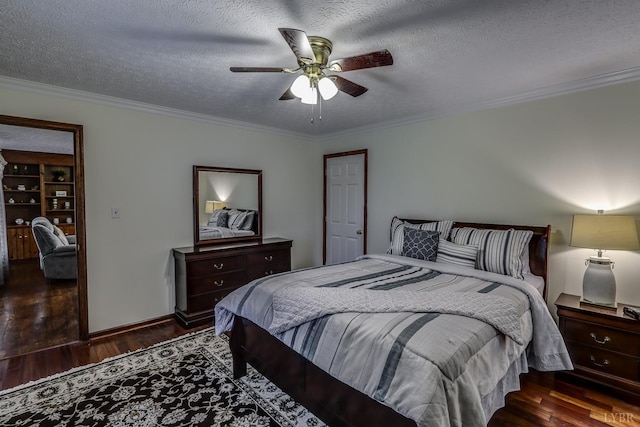 1529 Bateman Bridge Rd, Forest, VA 24551 - bedroom featuring ornamental molding, a textured ceiling, a ceiling fan, and wood finished floors
