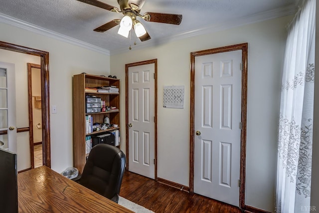 1529 Bateman Bridge Rd, Forest, VA 24551 - office with dark wood finished floors, baseboards, ornamental molding, and a ceiling fan