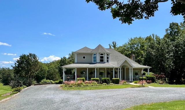 216 Burford Farm Rd, Monroe, VA 24574 - victorian house with covered porch, a chimney, and driveway