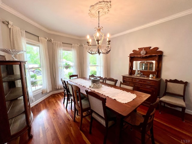 216 Burford Farm Rd, Monroe, VA 24574 - dining area with a chandelier, dark wood finished floors, and crown molding