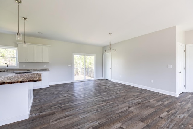 243 Pebble Rd, Rustburg, VA 24588 - unfurnished living room featuring dark wood-type flooring, healthy amount of natural light, and a sink
