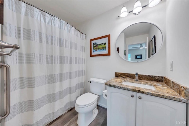 231 Mountain Cove Dr Unit 5, Hardy, VA 24101 - full bath featuring vanity, wood finished floors, a shower with curtain, and ceiling fan