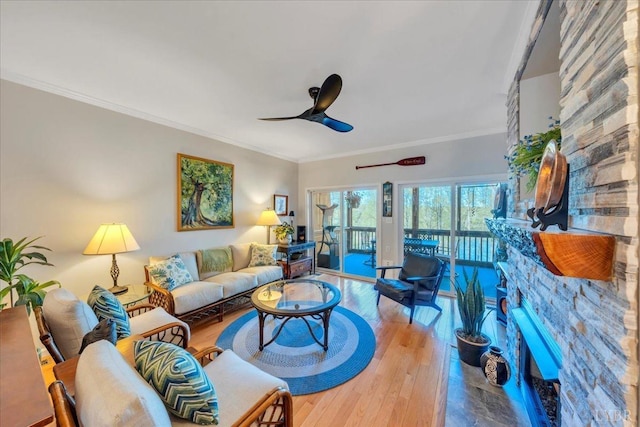 231 Mountain Cove Dr Unit 5, Hardy, VA 24101 - living area with ceiling fan, wood finished floors, and crown molding