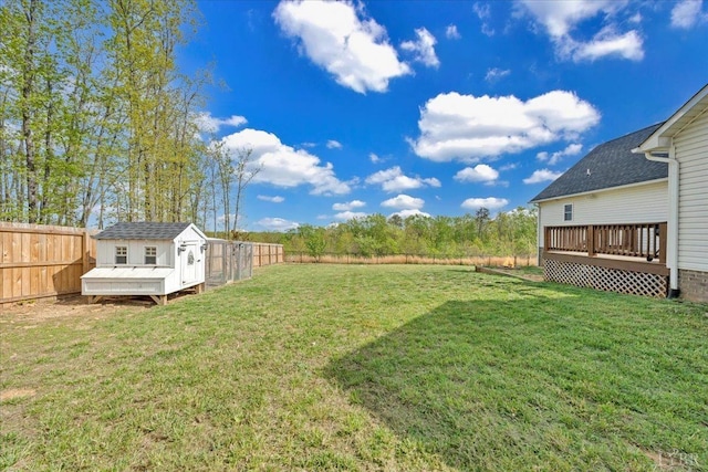 1400 Mountain Cut Rd, Appomattox, VA 24522 - view of yard with an outbuilding, a wooden deck, a shed, and a fenced backyard