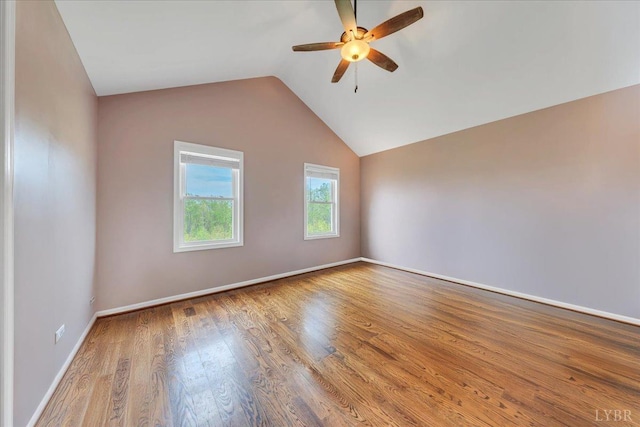 1400 Mountain Cut Rd, Appomattox, VA 24522 - empty room featuring vaulted ceiling, wood finished floors, baseboards, and ceiling fan