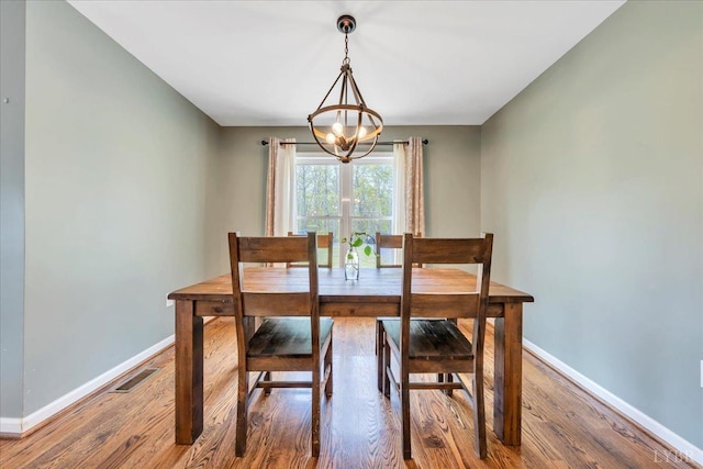 1400 Mountain Cut Rd, Appomattox, VA 24522 - dining room with baseboards, an inviting chandelier, visible vents, and wood finished floors