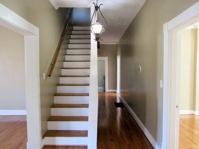 1697 S Amherst Hwy, Amherst, VA 24521 - staircase with wood finished floors, baseboards, and ornamental molding