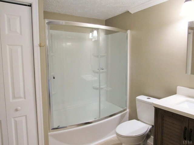 1697 S Amherst Hwy, Amherst, VA 24521 - bathroom with vanity, a textured ceiling, toilet, and combined bath / shower with glass door